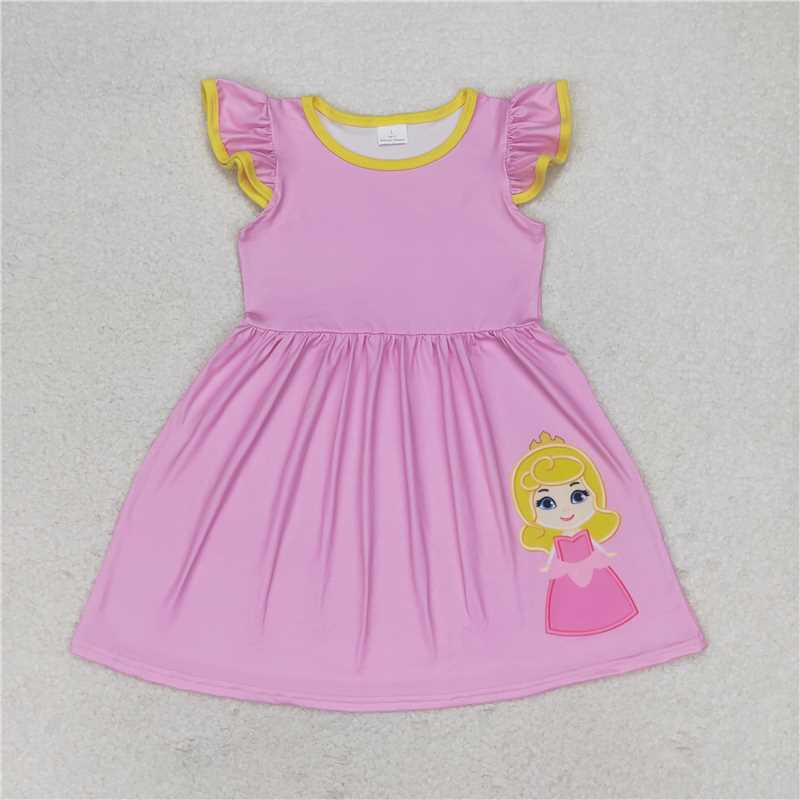 7.30 RTS NO MOQ Summer Baby Girls Dresses GSD1146 Pink Princess Flutter Sleeve Knee Length Dresses