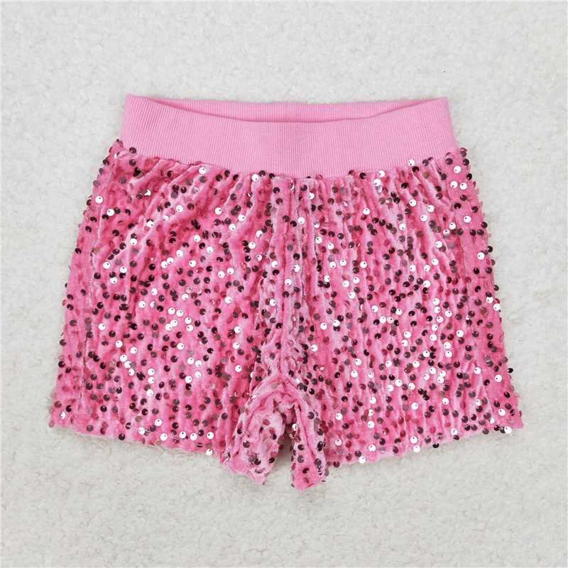 RTS NO MOQ Baby Girls Summer Pants SS0350 Pink Sequin Lining Shorts