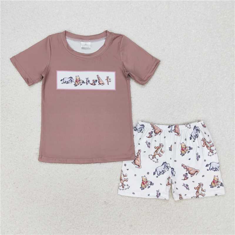 RTS NO MOQ Baby Boys kids Summer Sets BSSO0940 Brown short-sleeved shorts suit