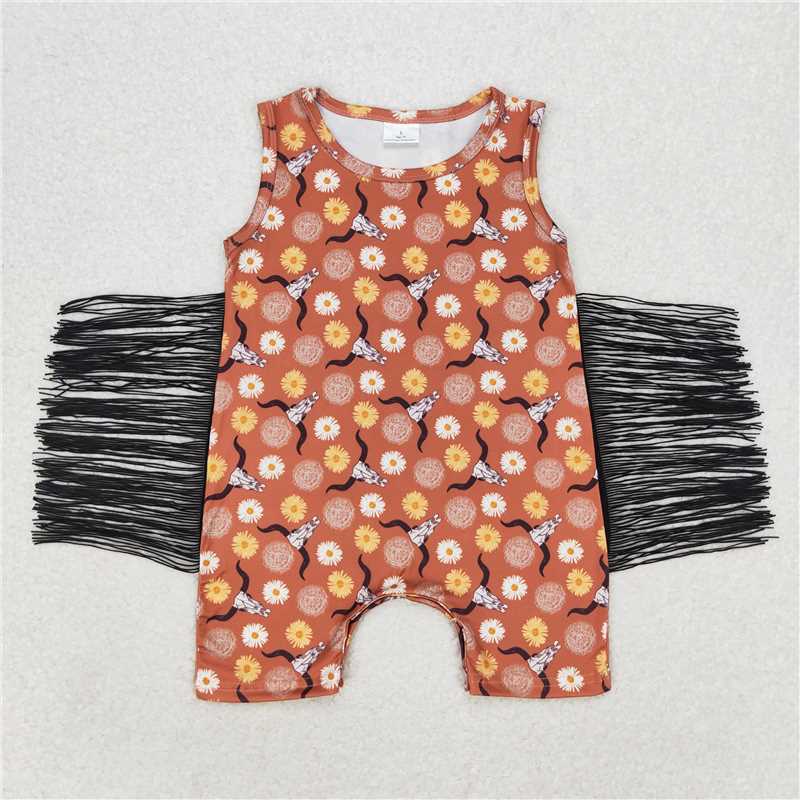 6.27 RTS NO MOQ Baby Boys Summer Bodysuit SR1111 Western Cow Flowers Sleeveless Rompers
