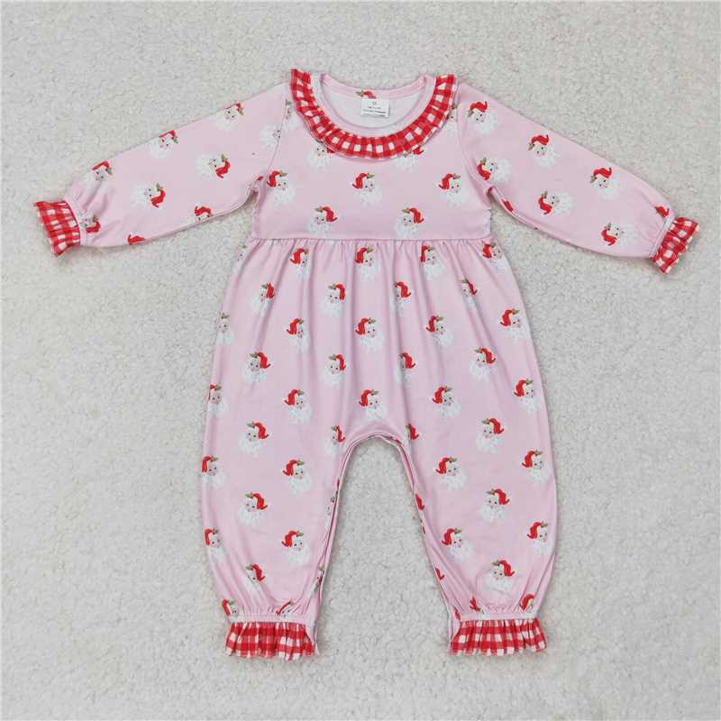 7.12 RTS NO MOQ Baby Girls Bodysuit LR1068 Christmas Pink Santa Long Sleeve Rompers