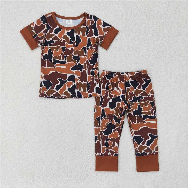 RTS NO MOQ Baby Boys Summer Sets BSPO0439 Light Brown Camo Shirt Pants Pajamas Clothes Sets