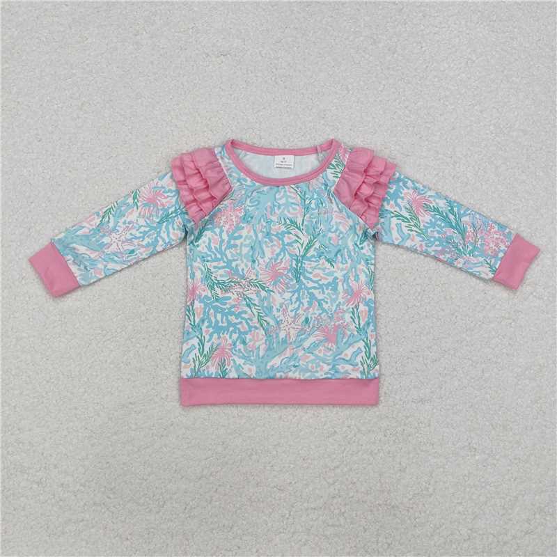 RTS NO MOQ Baby Girls Long sleeve GT0763 Light Pink Ruffle Seaweed Tee Shirts Tops