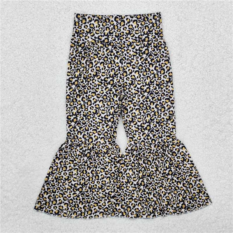 RTS NO MOQ Baby Girls Long Pants P0460 Leopard High Waistband Bell Bottom Pants