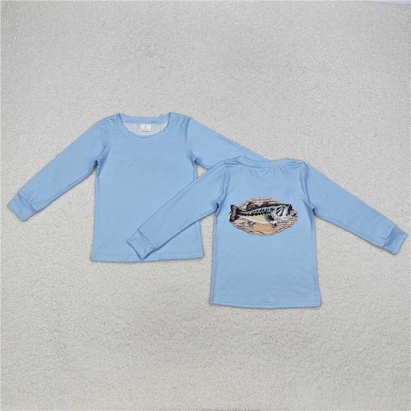 RTS NO MOQ Baby Boys Long Sleeve BT0952 Light Blue Fishing Hunting Tee Shirts Tops