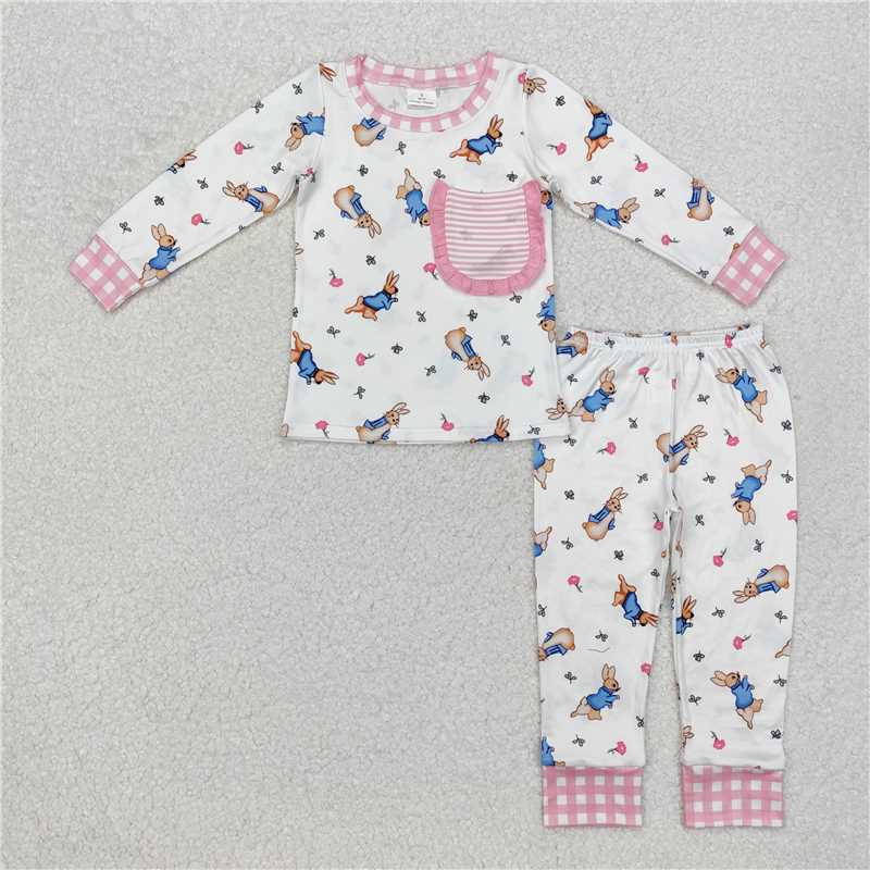 RTS NO MOQ Baby Girls Long Sleeve Outfits GLP2226 Easter Bunny Pocket Top Pants Pajamas Clothing Sets