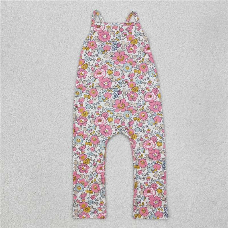RTS NO MOQ Summer Baby Girls Bodysuit SR1982 Pink Flowers Straps Jumpsuits