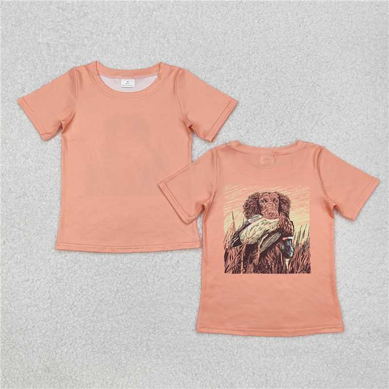 RTS NO MOQ Summer Baby Boys Shirt BT1084 Orange Dog Duck Hunting Tee Shirts Tops