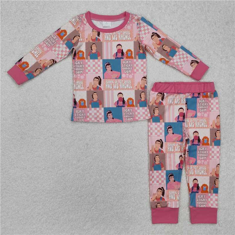 RTS NO MOQ Baby Girls Long Sleeve Outfits GLP2281 Pink Checkered Tops Pants Pajamas Clothes Sets
