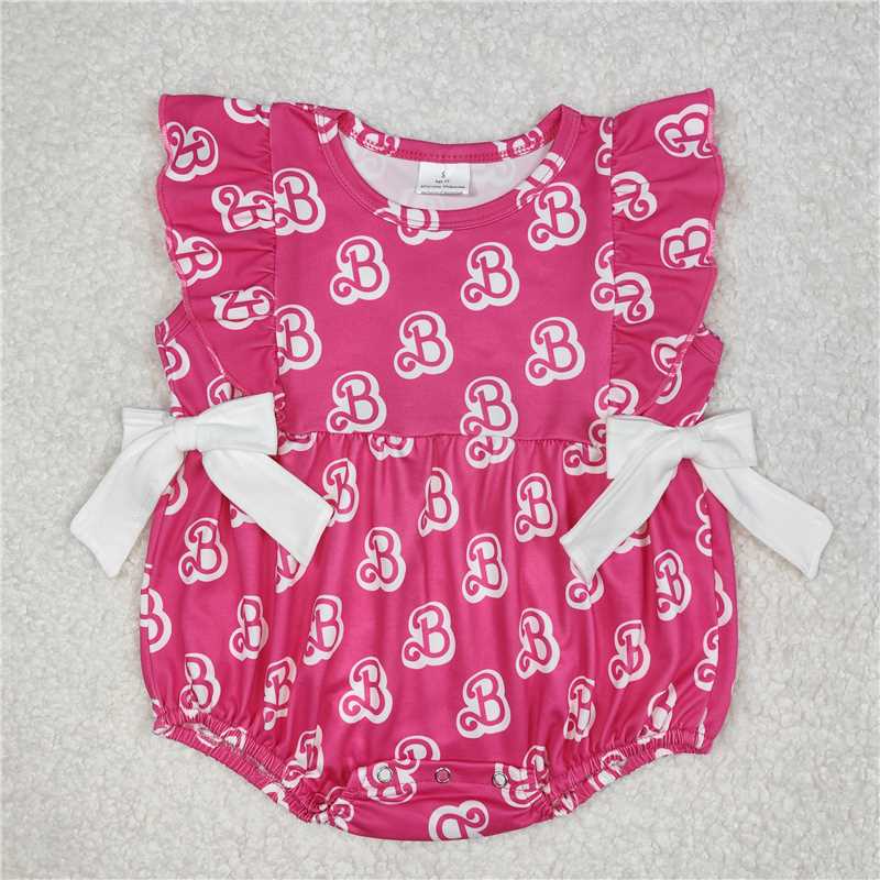 RTS NO MOQ Baby Girls Summer Bodysuit SR2567 Doll B Bows Hot Pink Ruffle Rompers