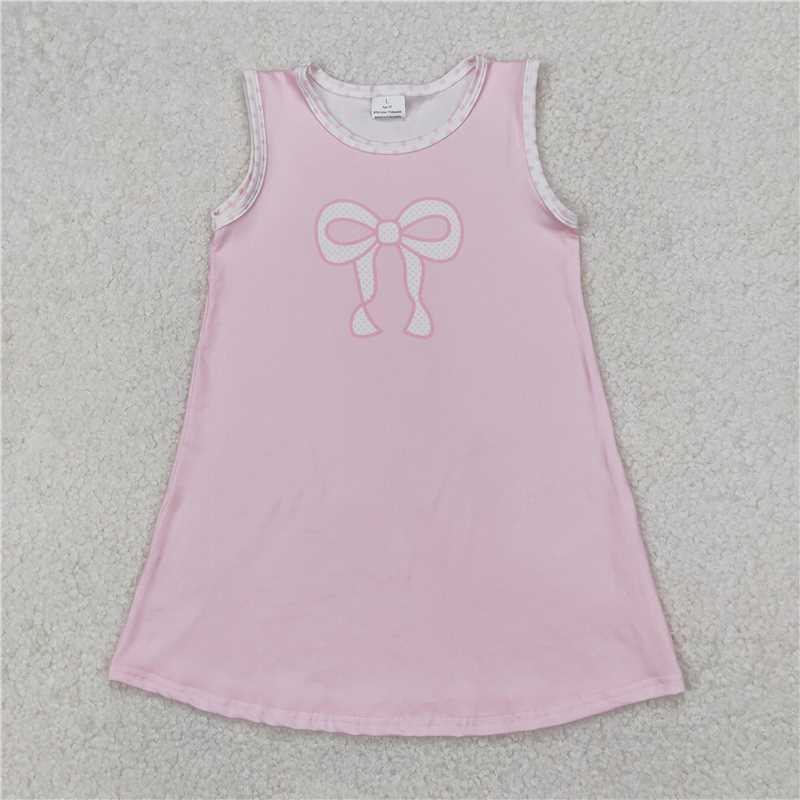 RTS NO MOQ Summer Baby Girls Dresses GSD2157 Pink Bows Print Sleeveless Knee Length Dresses