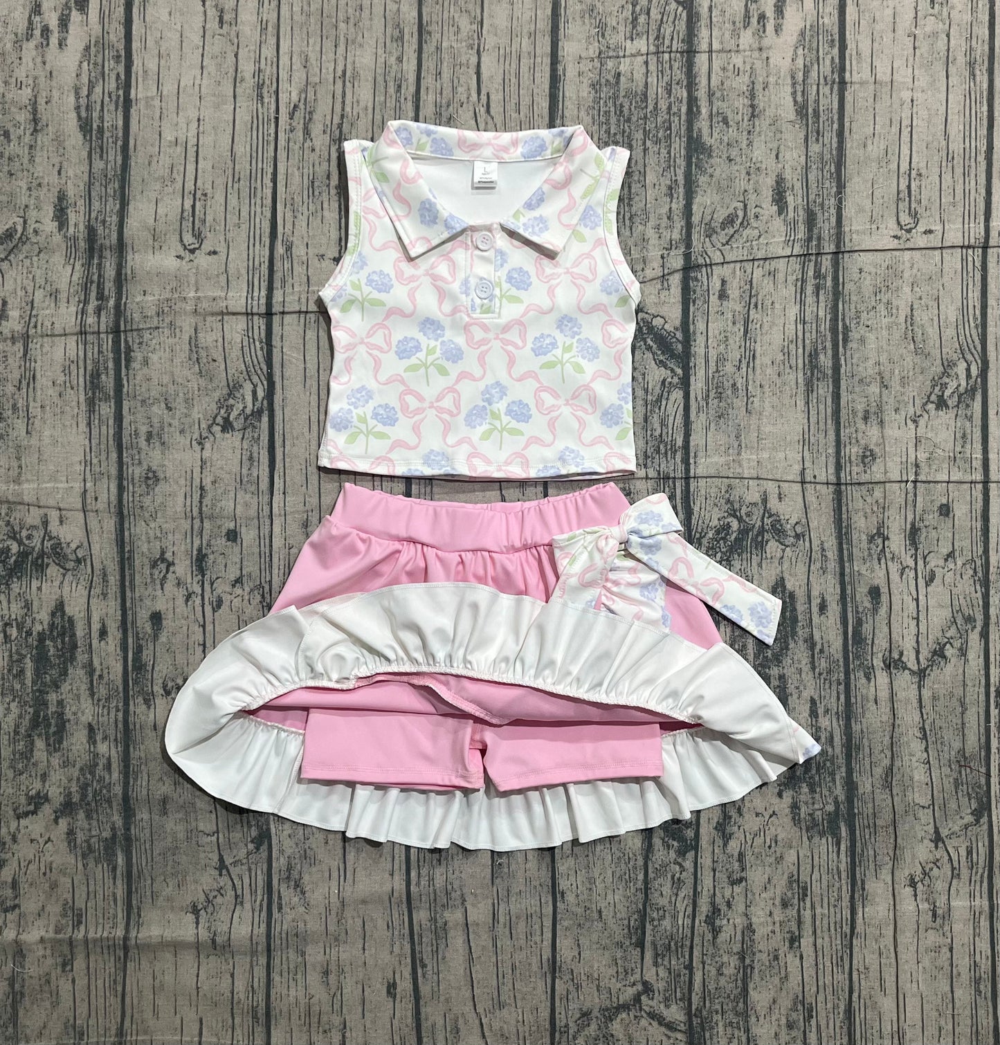 Baby Girls Bows Flower Buttons Tops Ruffle Pink Skirt Shorts Yoga Active Clothes Set RTS
