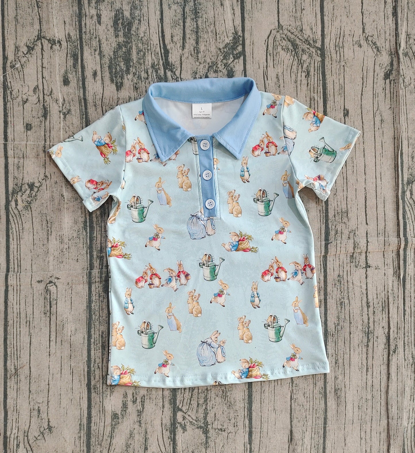 Baby Boys Short Sleeves Rabbits Easter Buttons Blue Shirt Tops RTS