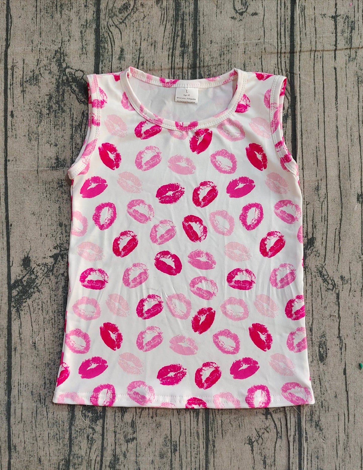 RTS Baby Girls Kids Sleeveless Pink Mouths Valentine Vest Tops