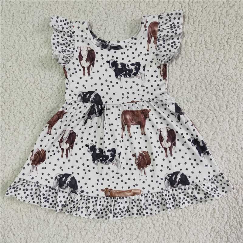 8.6 RTS NO MOQ Summer Baby Girls Dresses GSD0072 Polka dots cow ruffle dresses