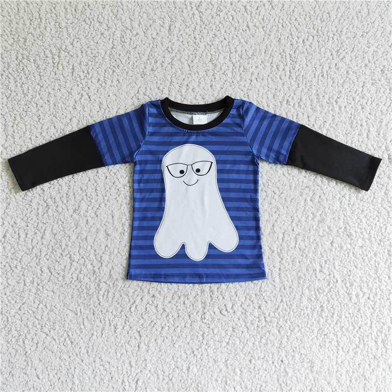 8.8 RTS NO MOQ Baby Boys Long Sleeve BT0053 long sleeve Halloween stripe ghost shirts