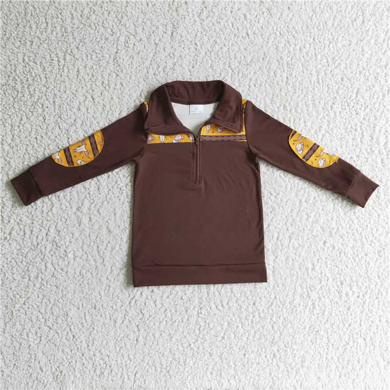 8.7 RTS NO MOQ Baby Boys Long Sleeve BT0088 Western cow skull pullover Tops