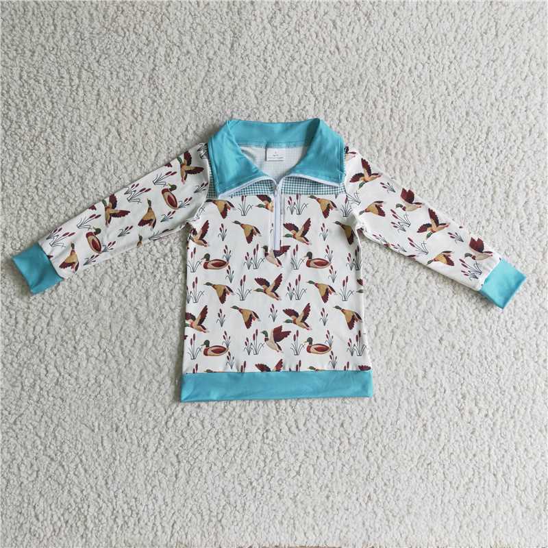 8.7 RTS NO MOQ Baby Boys Long Sleeve BT0095 Duck print pullover long sleeve shirts