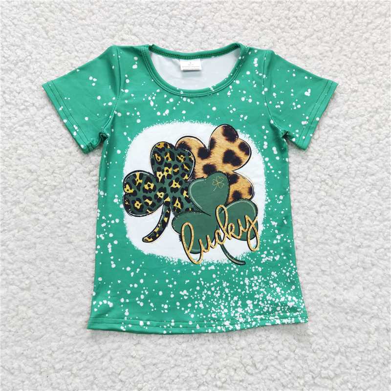 7.25 RTS NO MOQ Summer Baby Girls Short Sleeve GT0109 Lucky St Patrick Day Shirts Tops