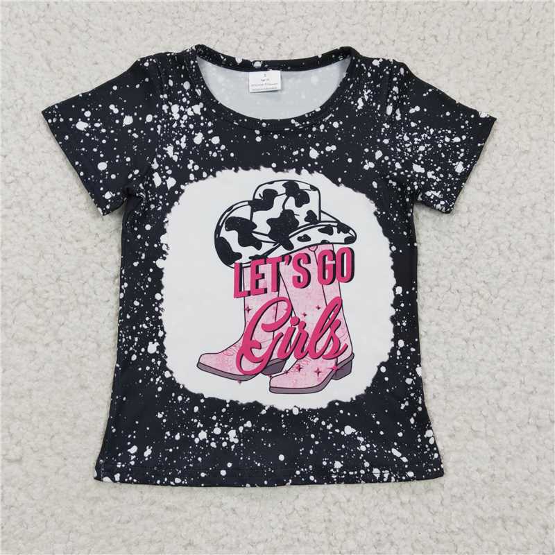7.25 RTS NO MOQ Summer Baby Girls Short Sleeve GT0125 Let's Go Girls Black Western Short Sleeve Summer Shirts
