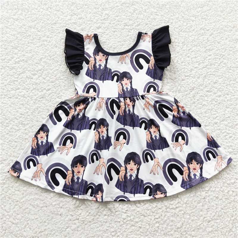 8.4 RTS NO MOQ Summer Baby Girls Dresses GSD0326 Black Movie Knee Length Dresses
