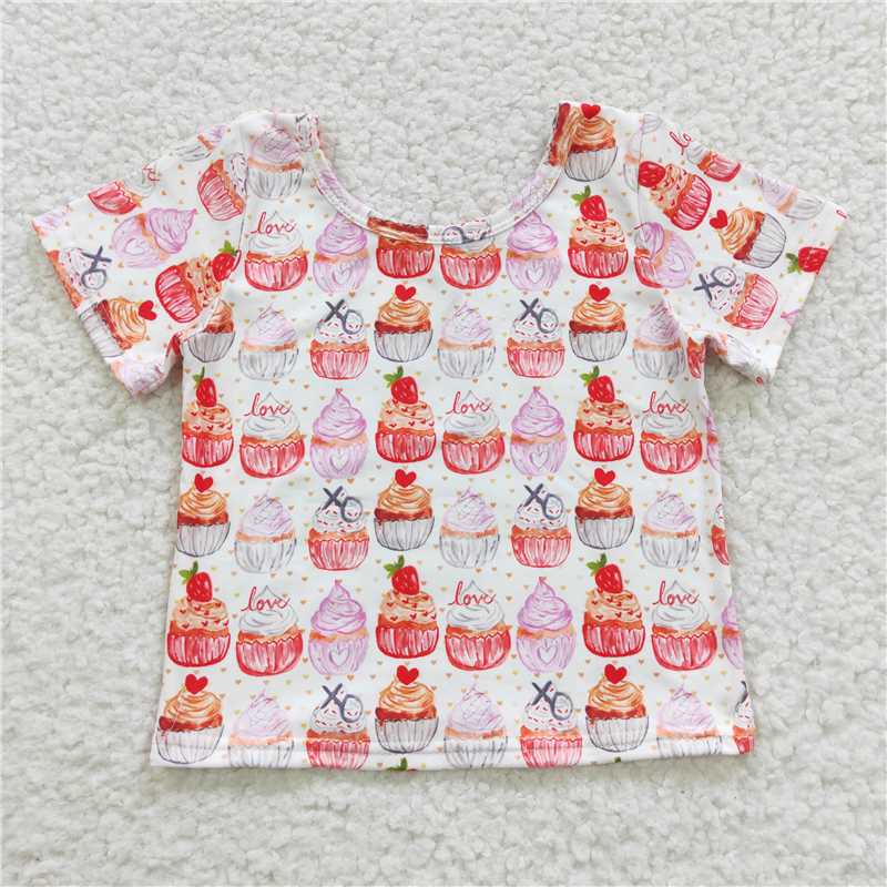 7.24 RTS NO MOQ Summer Baby Girls Short Sleeve GT0204 Cupcake Short Sleeve Shirts Tops