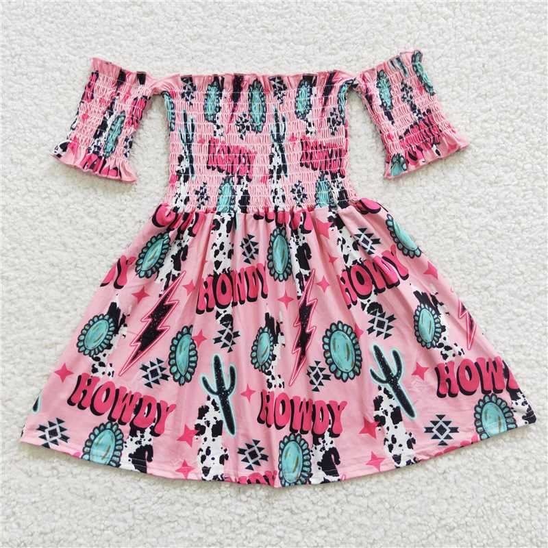 8.2 RTS NO MOQ Summer Baby Girls Dresses GSD0388 Howdy Elastic Knee Length Dresses