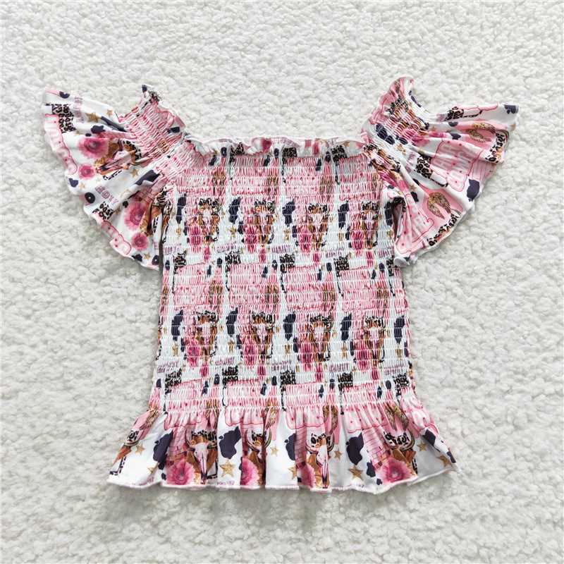 6.5 RTS NO MOQ Summer Baby Girls Short Sleeve GT0183 Western Elastic Off Shoulder Shirts Tops