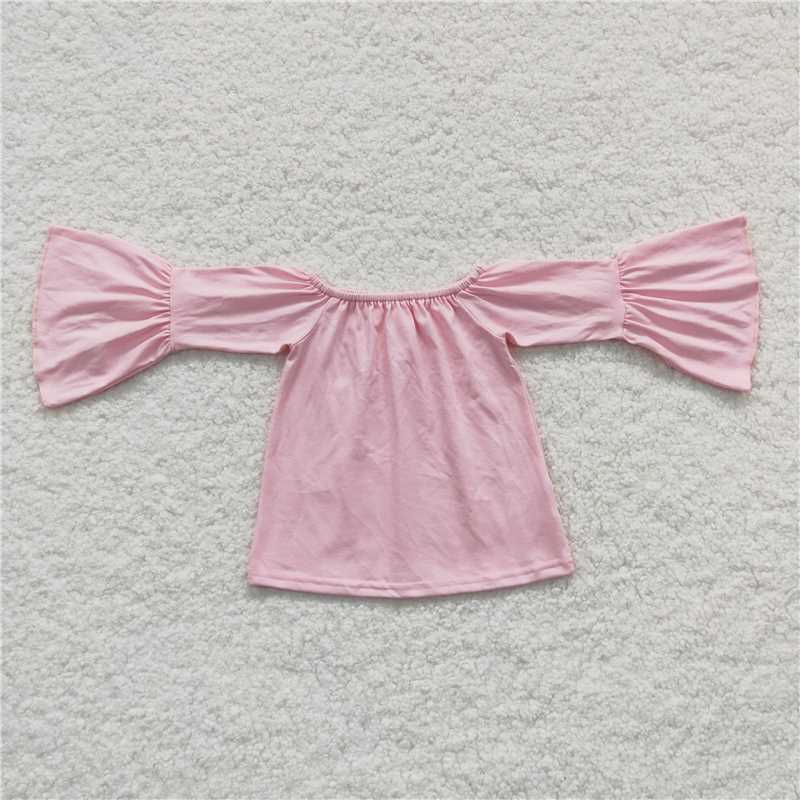 5.22 RTS NO MOQ Baby Girls Long Sleeve GT0223 Pink Long Sleeve Off Shoulder Tee Tops