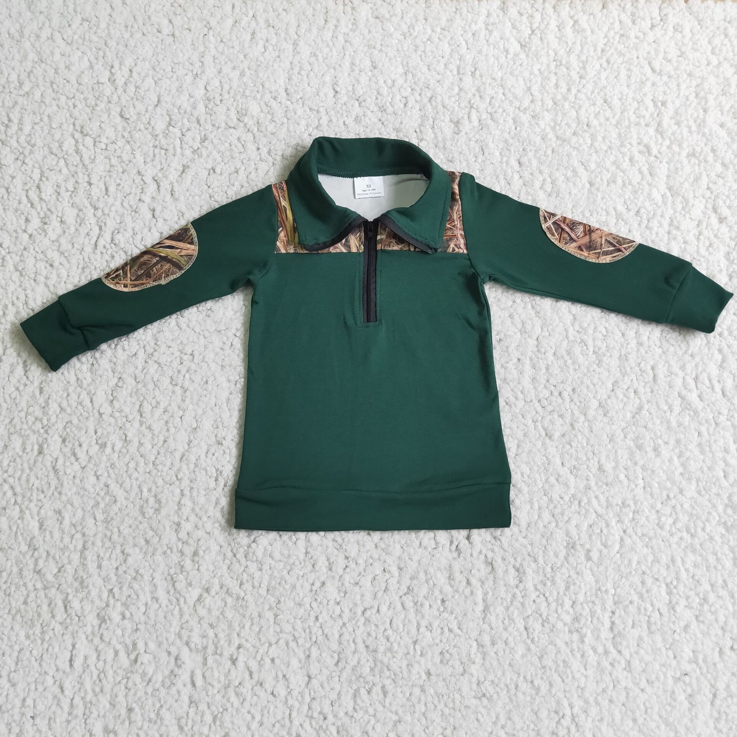 8.8 RTS NO MOQ Baby Boys Long Sleeve 6 A28-1 Green boys camo zipper long sleeve Pullover