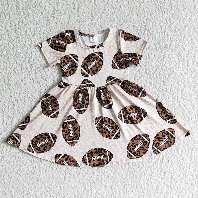 8.6 RTS NO MOQ Summer Baby Girls Dresses GSD0092 leopard baseball football knee length dresses