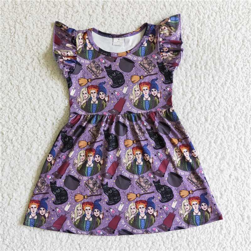 8.5 RTS NO MOQ Summer Baby Girls Dresses GSD0143 Halloween Witch Flutter sleeve dresses