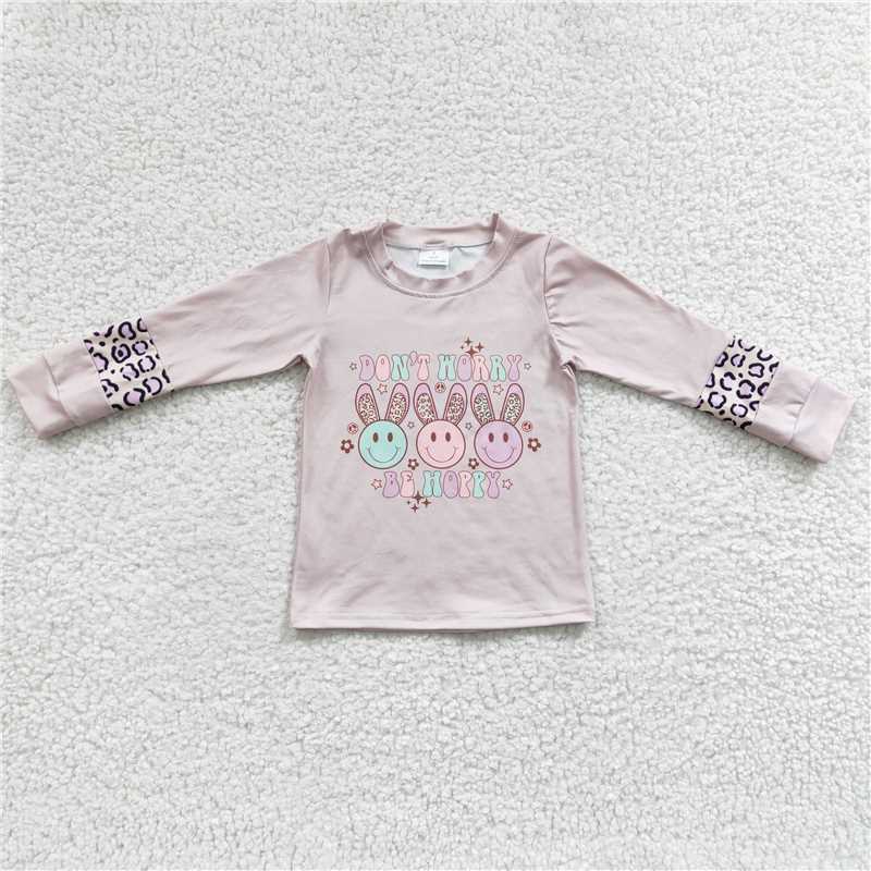 7.8 RTS NO MOQ Baby Girls Long Sleeve GT0103 Don't Worry Be Happy Bunny Rabbit Long Sleeve Shirts Tops