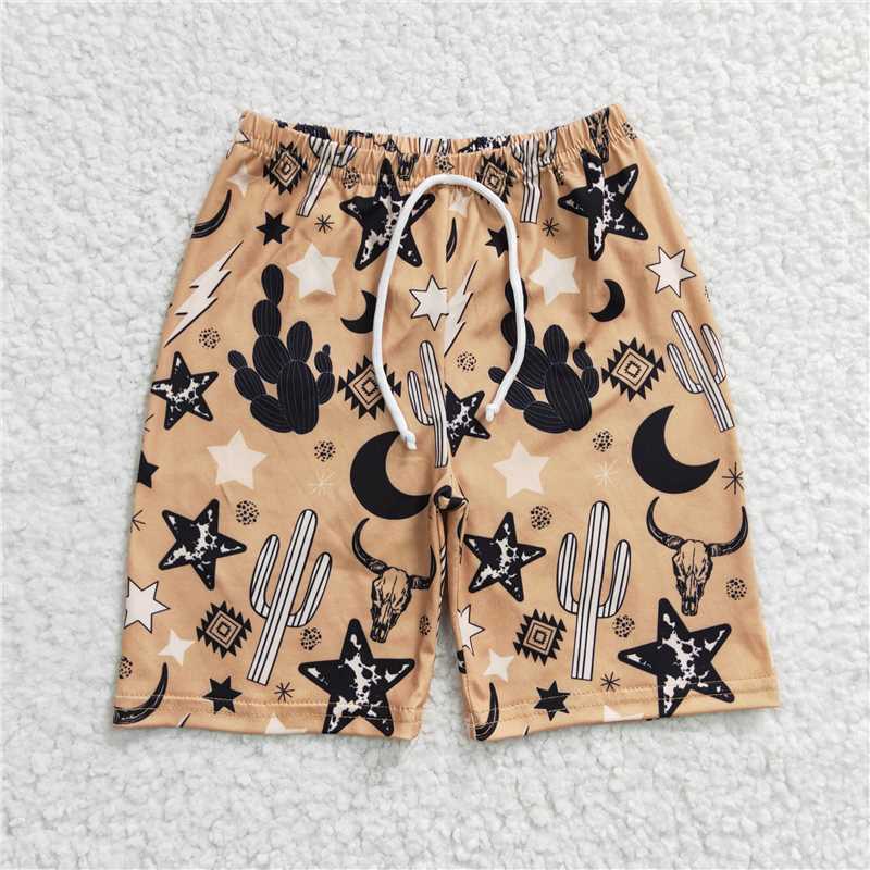 5.16 RTS NO MOQ Baby Boys Summer Pants S0029 Bull Skull Cow Star Western Trunks Swimsuits