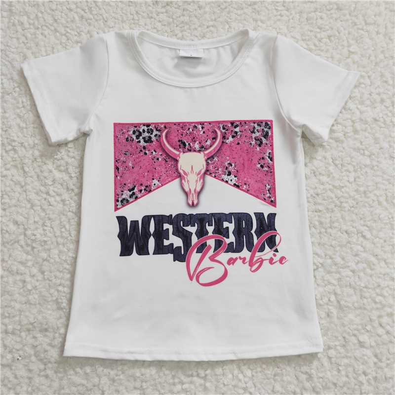 7.25 RTS NO MOQ Summer Baby Girls Short Sleeve GT0134 Cow Western Doll Short Sleeve Shirts Tops
