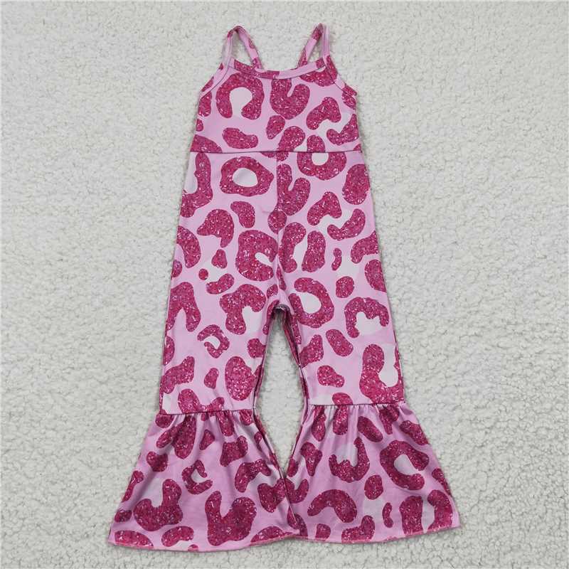 6.25 RTS NO MOQ Summer Baby Girls Bodysuit SR0216 Hotpink Leopard Strap Jumpsuits