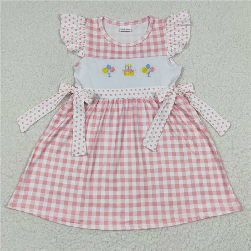 8.4 RTS NO MOQ Summer Baby Girls Dresses GSD0276 Birthday Flutter Sleeve Bow Knee Length Dresses