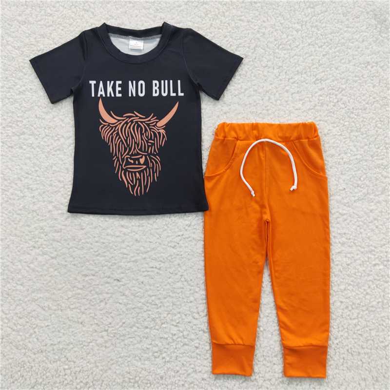 7.19 RTS NO MOQ Baby Boys Summer Sets BSPO0099 Take No Bull Western Pants Outfits Clothes Sets