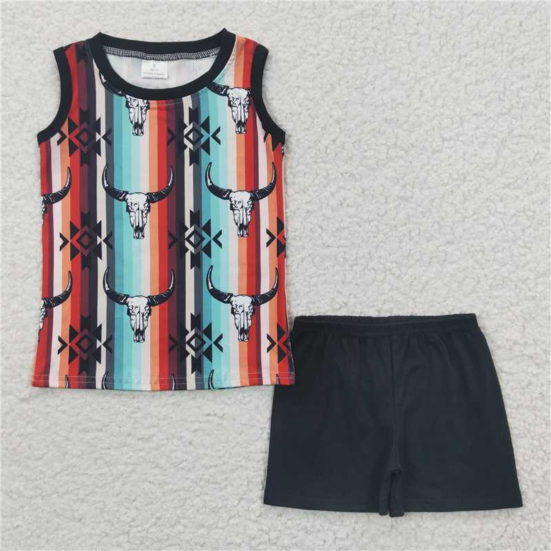8.9 RTS NO MOQ Baby Boys kids Summer Sets BSSO0216 Western Cow Aztec Shorts Sets