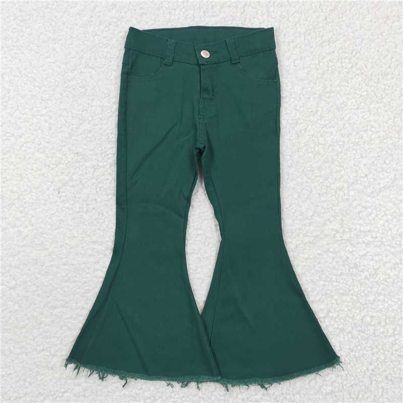 6.3 RTS NO MOQ Baby Girls Pants P0073 Dark Green Color Denim Bell Pants