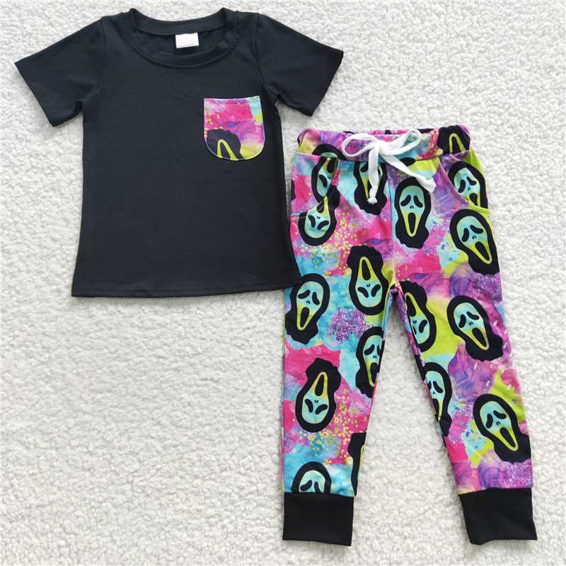 7.19 RTS NO MOQ Baby Boys Summer Sets BSPO0106 Halloween Pocket Tee Shirt Pants Clothes Sets