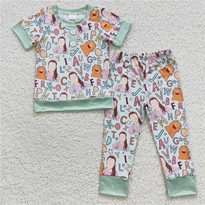 7.19 RTS NO MOQ Baby Boys Summer Sets BSPO0110 Teacher Pajamas Pants Clothes Sets