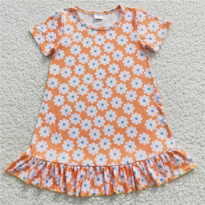8.2 RTS NO MOQ Summer Baby Girls Dresses GSD0399 Flowers Short Sleeve Knee Length Dresses