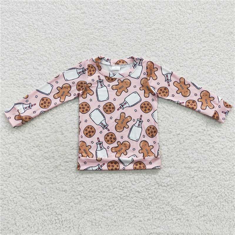 6.24 RTS NO MOQ Baby Girls Long Sleeve GT0220 Milk Christmas Cookie Tee Shirts Tops