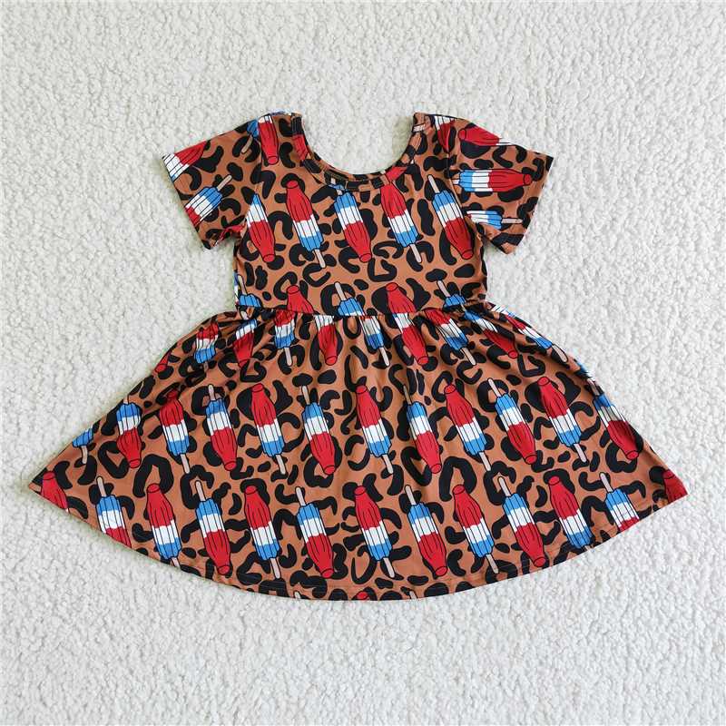 8.6 RTS NO MOQ Summer Baby Girls Dresses GSD0063 Summer 4th of july leopard red dresses