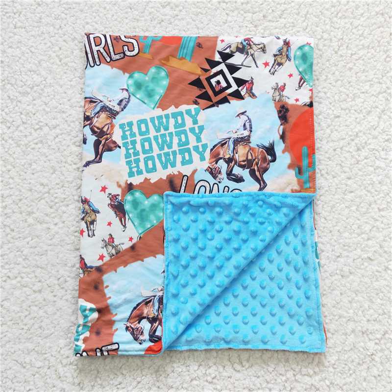 RTS NO MOQ Baby Kids Carpet BL0036 Howdy Cowgirl Cactus Western Blankets
