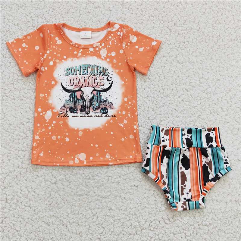 5.24 RTS NO MOQ Baby Girls Summer Outifts GBO0069 Something Orange Western Bummie Sets