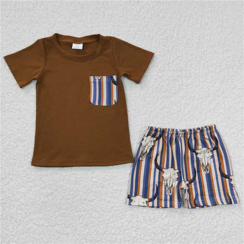 8.11 RTS NO MOQ Baby Boys kids Summer Sets BSSO0149 Cow Skull Shorts Sets