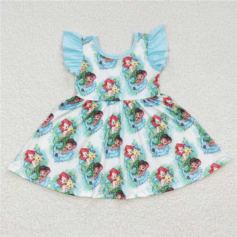 8.4 RTS NO MOQ Summer Baby Girls Dresses GSD0209 Mermaid Flutter Sleeve Twirl Knee Kength Dresses