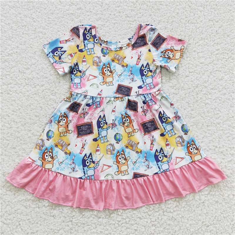8.2 RTS NO MOQ Summer Baby Girls Dresses GSD0411 Back To School Dogs Dresses